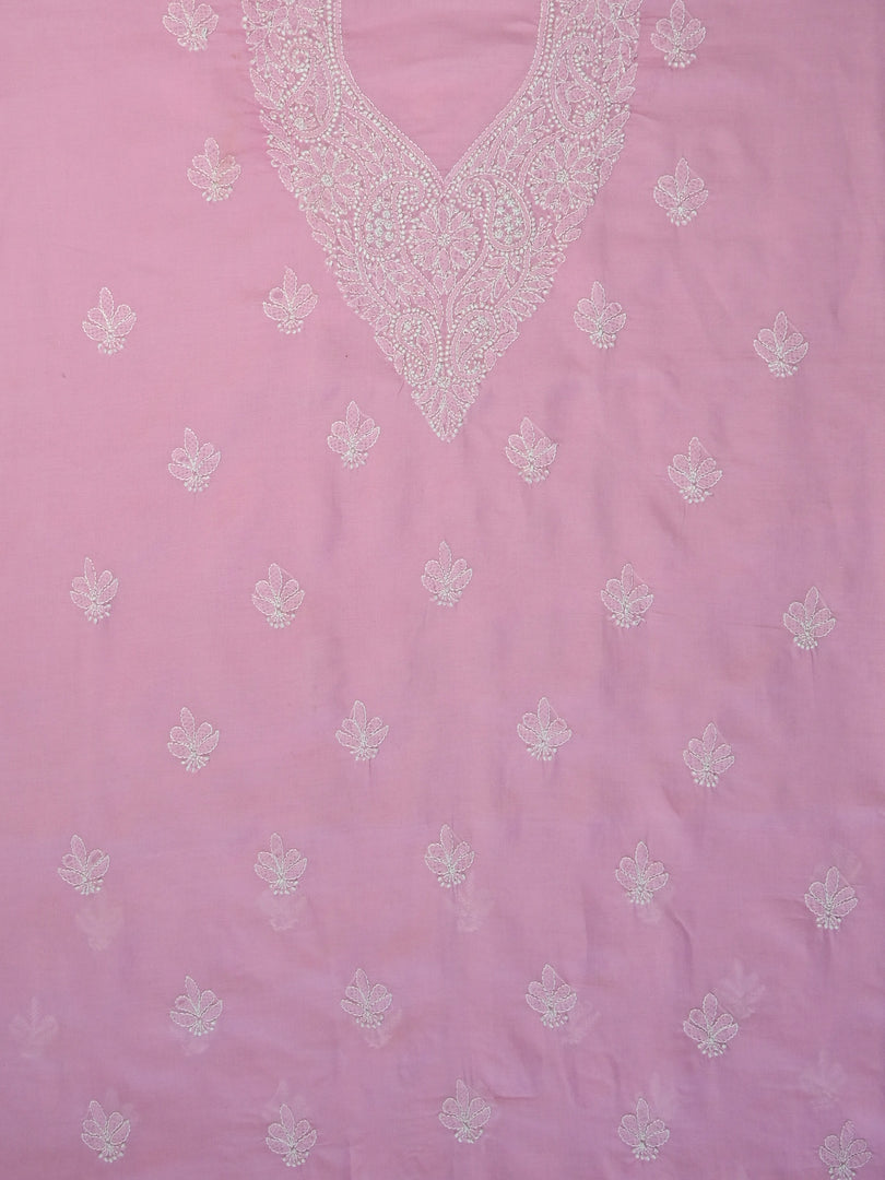 Seva Chikan Hand Embroidered Pink Terivoil Cotton Lucknowi Chikankari Unstitched Suit Piece-SCL13042