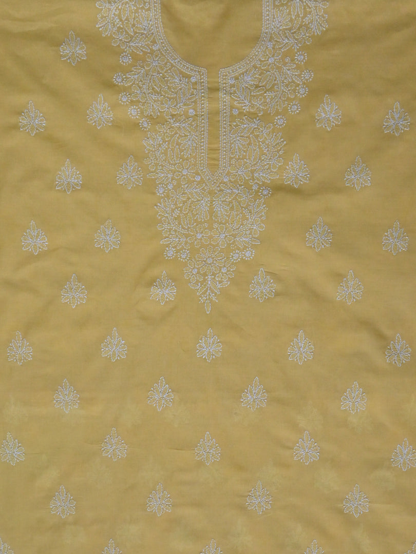 Seva Chikan Hand Embroidered Yellow Cotton Lucknowi Chikankari Unstitched Suit Piece-SCL13083