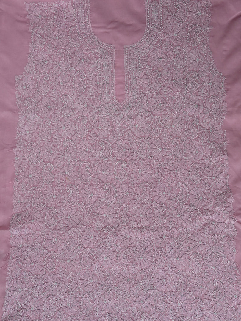 Seva Chikan Hand Embroidered Pink Terivoil Cotton Lucknowi Chikankari Unstitched Suit Piece-SCL13017