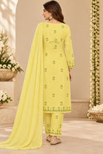 Load image into Gallery viewer, Seva Chikan Hand Embroidere Lemon Terivoil Cotton Lucknowi Chikankari Unstitched Suit Piece-SEV15015