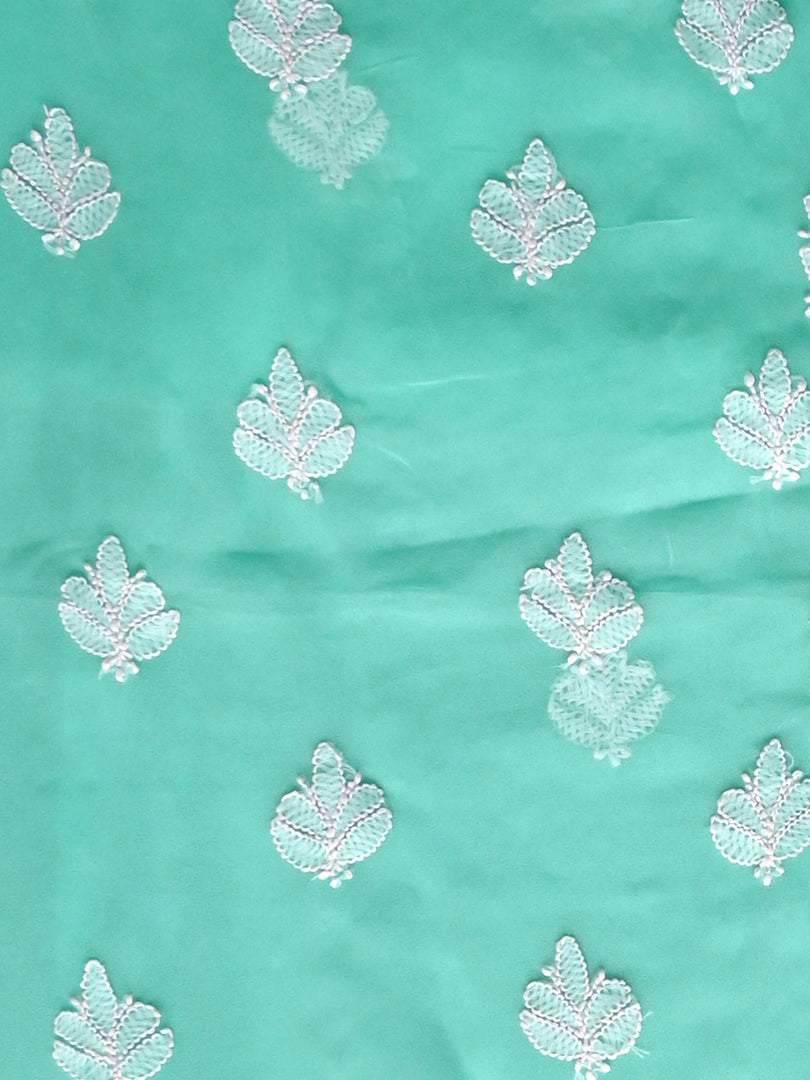 Seva Chikan Hand Embroidered Sea Green Georgette Lucknowi Chikankari Unstitched Suit Piece-SCL13122