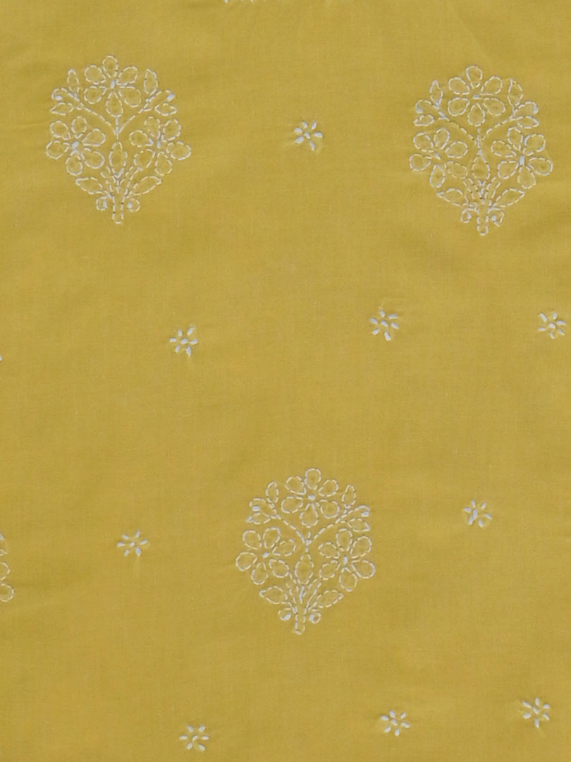 Seva Chikan Hand Embroidered Yellow Cotton Lucknowi Chikankari Unstitched Suit Piece-SCL13099