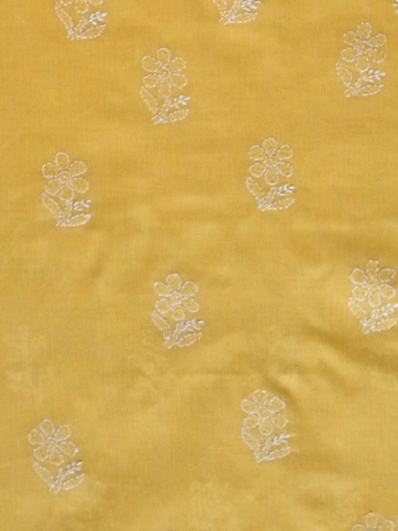 Seva Chikan Hand Embroidered Yellow Cotton Lucknowi Chikankari Unstitched Suit Piece-SCL13058