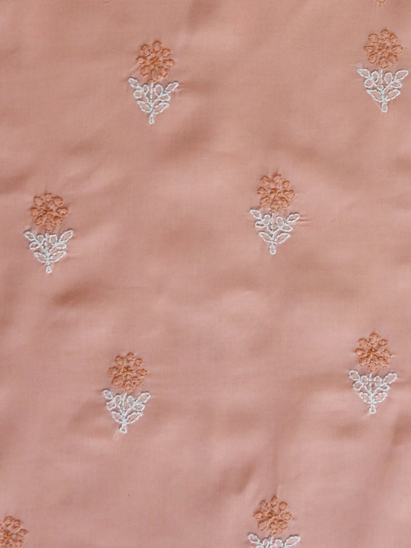 Seva Chikan Hand Embroidered Peach Terivoil Cotton Lucknowi Chikankari Unstitched Suit Piece-SCL13038