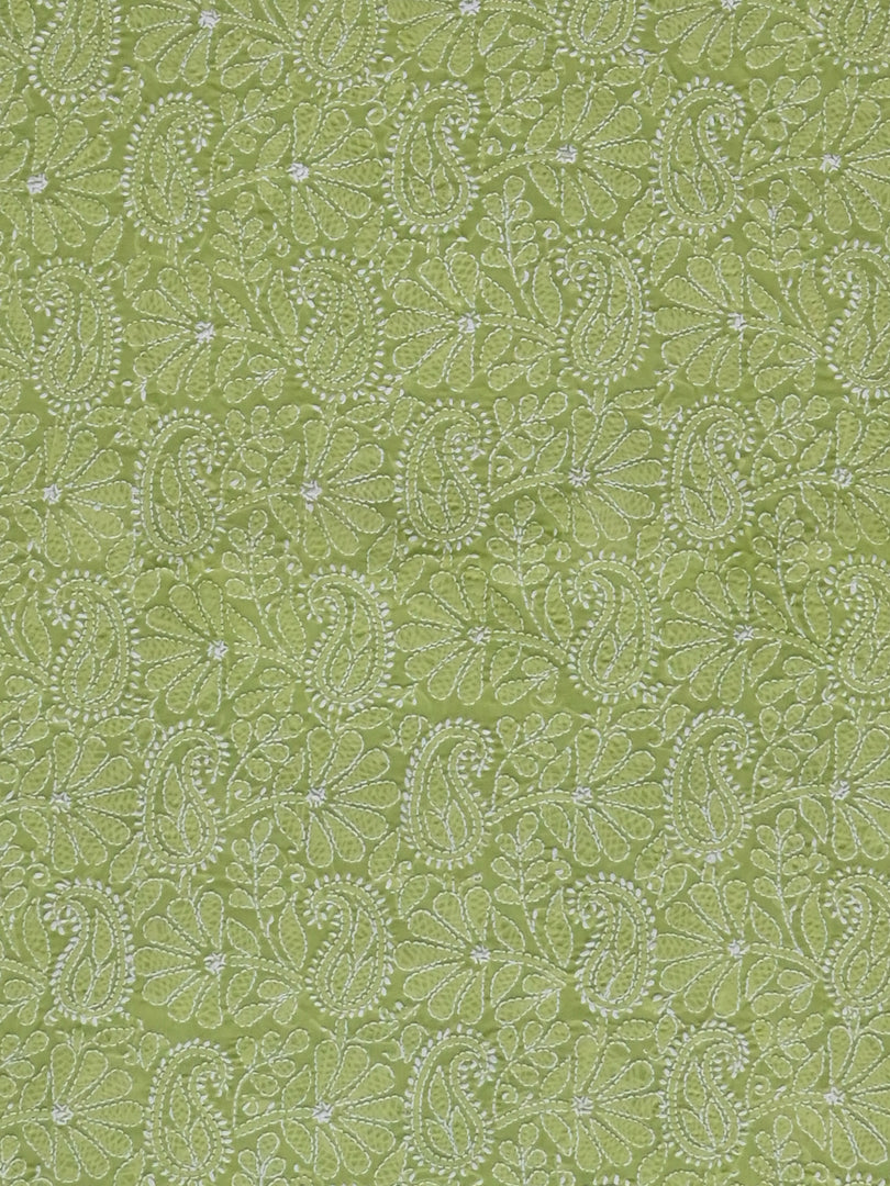 Seva Chikan Hand Embroidered Green Terivoil Cotton Lucknowi Chikankari Unstitched Suit Piece-SCL13019