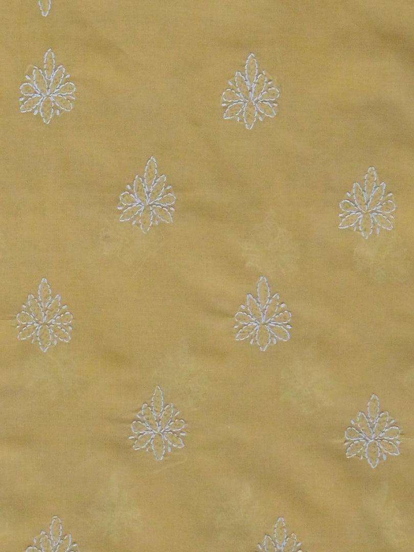 Seva Chikan Hand Embroidered Yellow Cotton Lucknowi Chikankari Unstitched Suit Piece-SCL13083