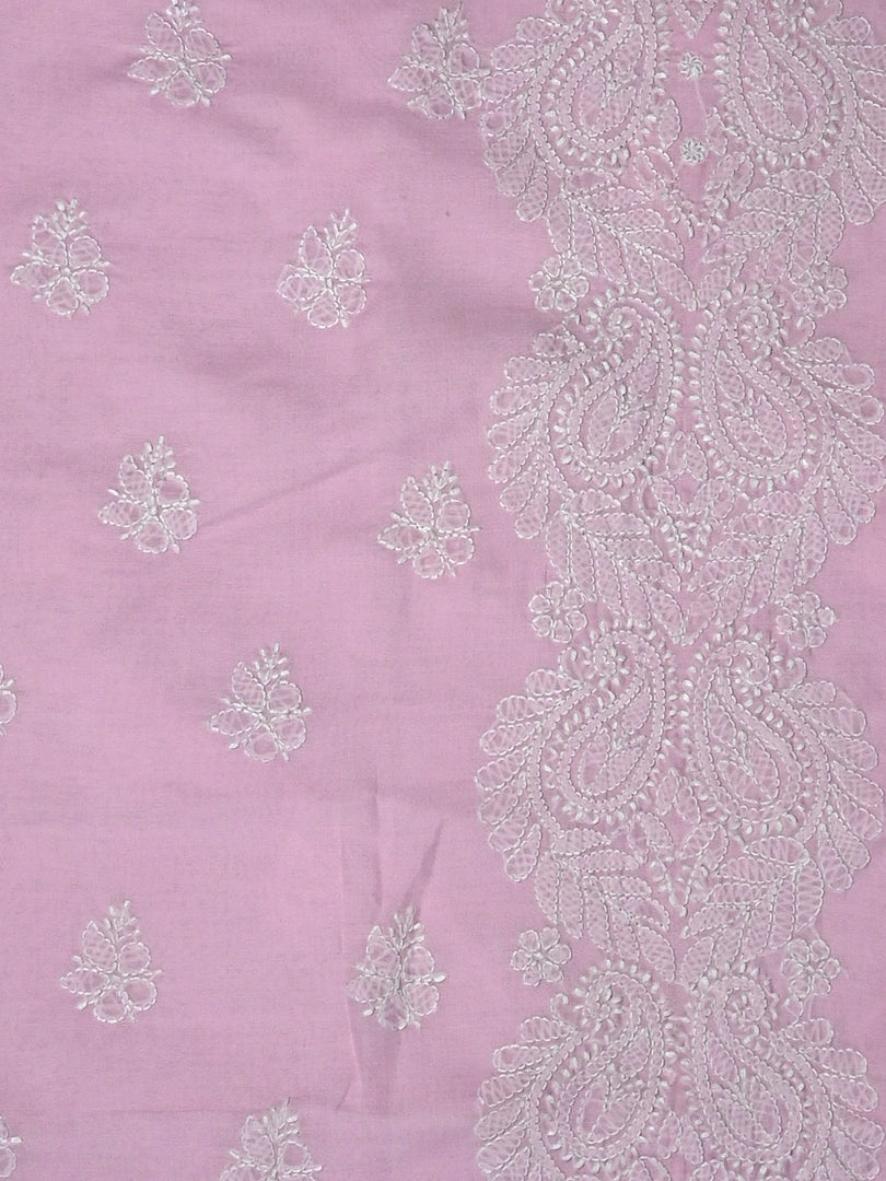 Seva Chikan Hand Embroidered Pink Terivoil Cotton Lucknowi Chikankari Unstitched Suit Piece-SCL13022