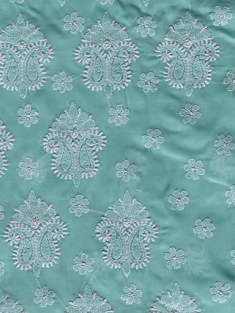 Seva Chikan Hand Embroidered Sea Green Cotton Lucknowi Chikankari Unstitched Suit Piece-SCL13087