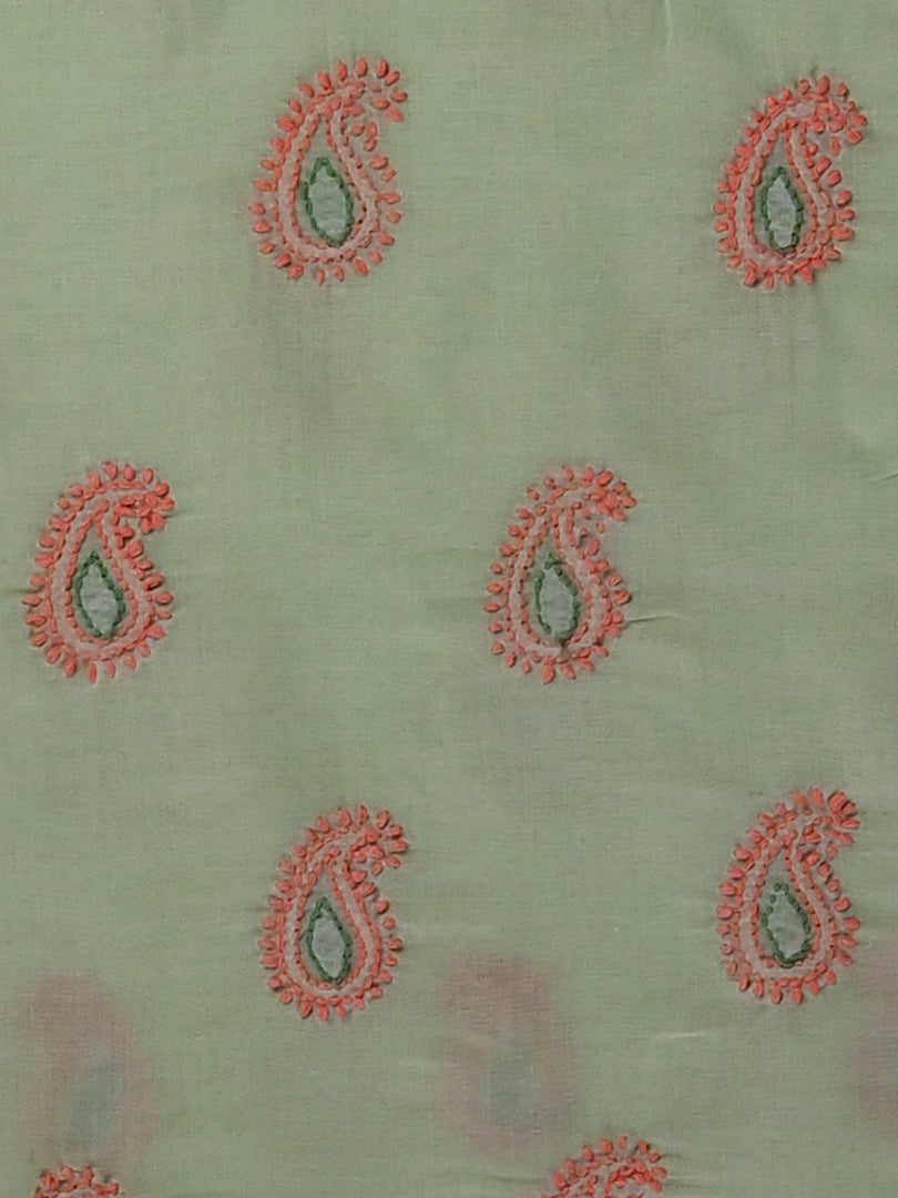 Seva Chikan Hand Embroidered Green Cotton Lucknowi Chikankari Unstitched Suit Piece-SCL13105