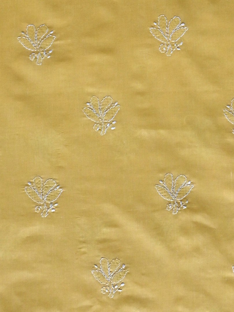 Seva Chikan Hand Embroidered Yellow Cotton Lucknowi Chikankari Unstitched Suit Piece-SCL13071