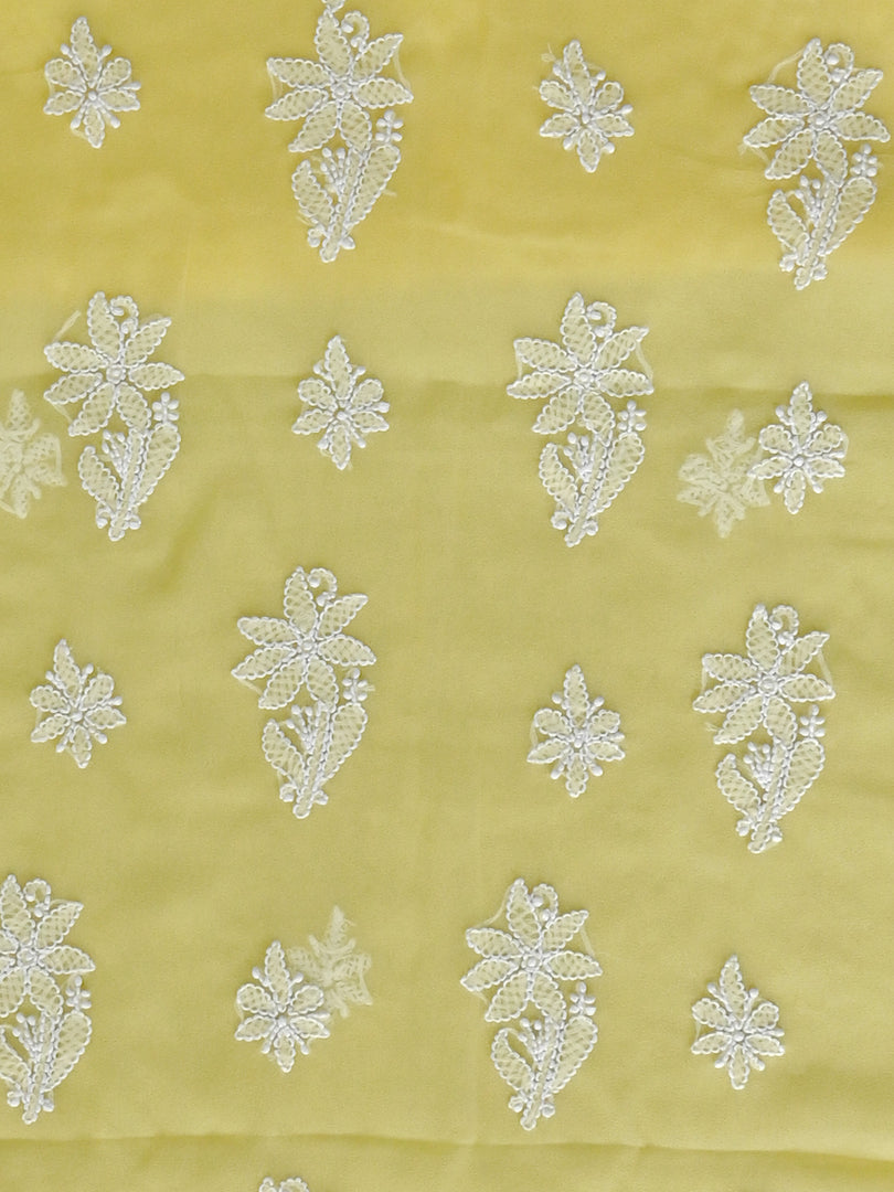 Seva Chikan Hand Embroidered Yellow Georgette Lucknowi Chikankari Unstitched Suit Piece-SCL13126