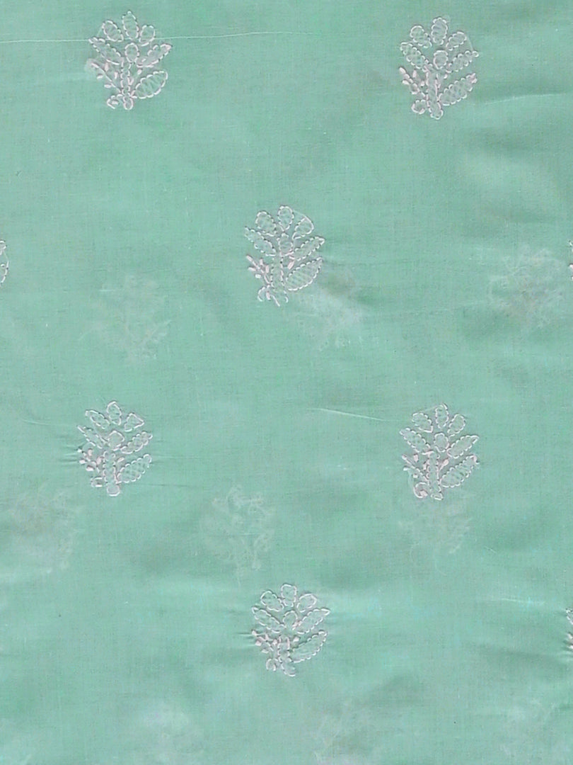 Seva Chikan Hand Embroidered Sage Green Cotton Lucknowi Chikankari Unstitched Suit Piece-SCL13080