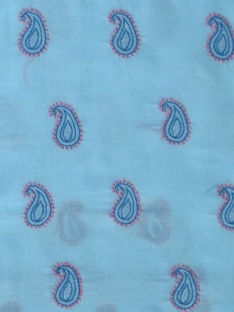 Seva Chikan Hand Embroidered Blue Cotton Lucknowi Chikankari Unstitched Suit Piece-SCL13104