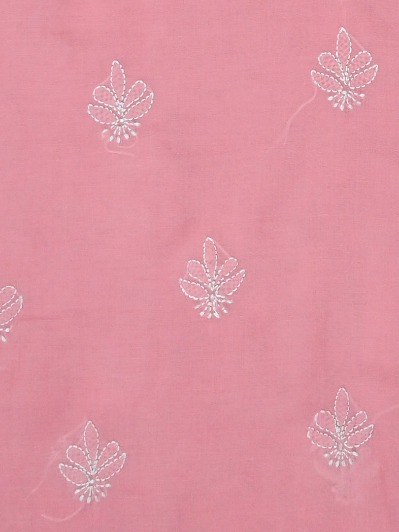 Seva Chikan Hand Embroidered Peach Terivoil Cotton Lucknowi Chikankari Unstitched Suit Piece-SCL13040