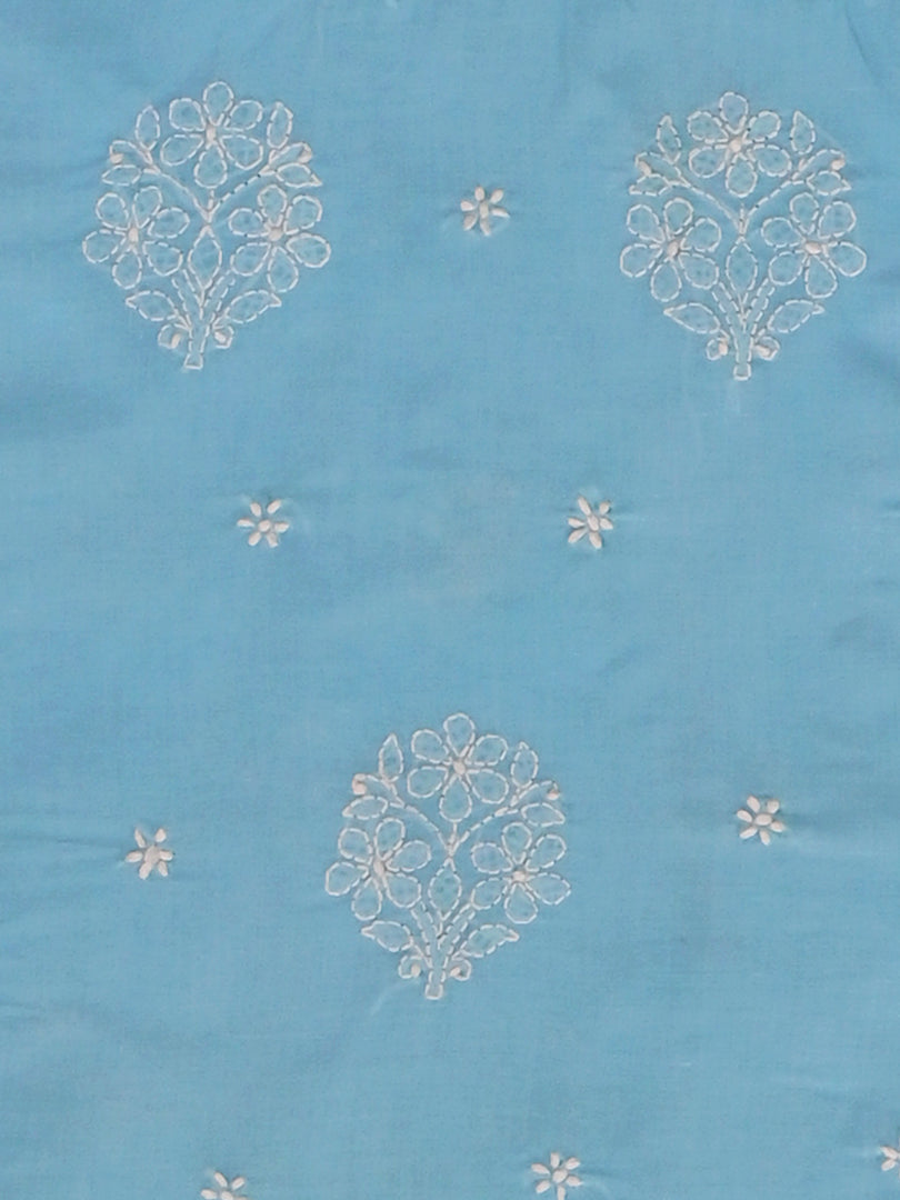 Seva Chikan Hand Embroidered Blue Cotton Lucknowi Chikankari Unstitched Suit Piece-SCL13102