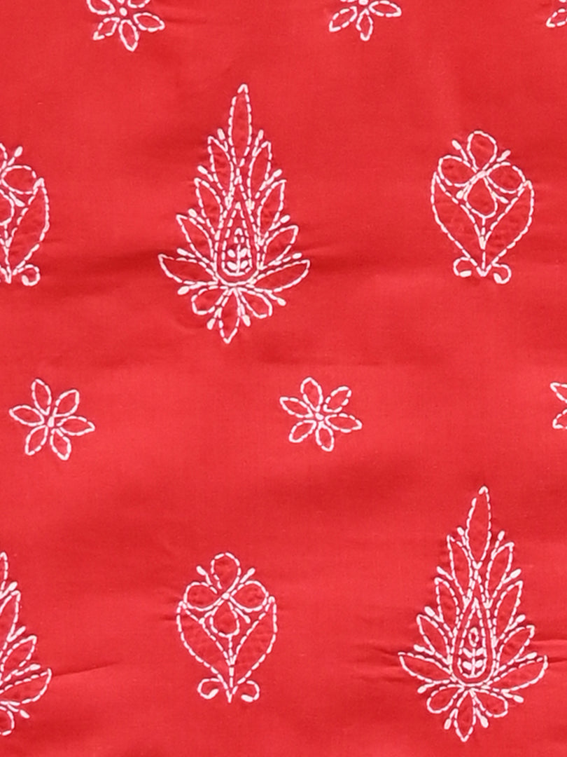 Seva Chikan Hand Embroidered Red Cotton Lucknowi Chikankari Unstitched Seva Chikan Hand Embroidered Red Cotton Lucknowi Chikankari Unstitched