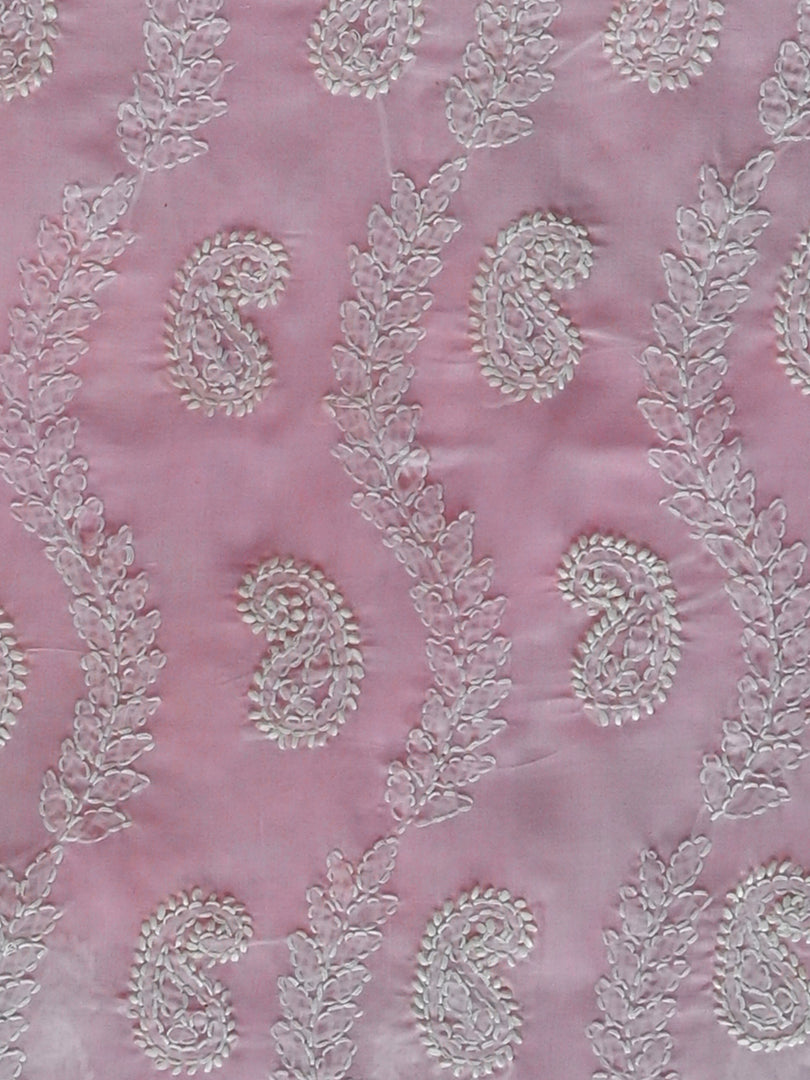 Seva Chikan Hand Embroidered Pink Cotton Lucknowi Chikankari Unstitched Suit Piece-SCL13092