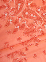 Load image into Gallery viewer, Seva Chikan Hand Embroidered Peach Terivoil Cotton Lucknowi Chikankari Unstitched Suit Piece-SCL13005