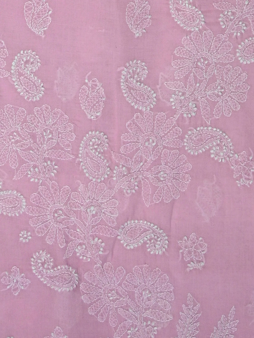 Seva Chikan Hand Embroidered Pink Terivoil Cotton Lucknowi Chikankari Unstitched Suit Piece-SCL13011