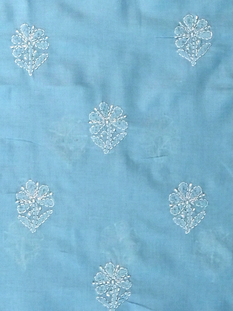 Seva Chikan Hand Embroidered Blue Cotton Lucknowi Chikankari Unstitched Suit Piece-SCL13067