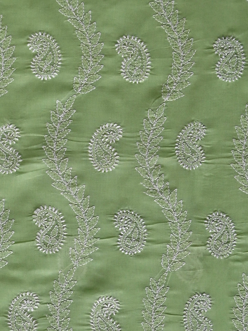 Seva Chikan Hand Embroidered Light Green Cotton Lucknowi Chikankari Unstitched Suit Piece-SCL13090