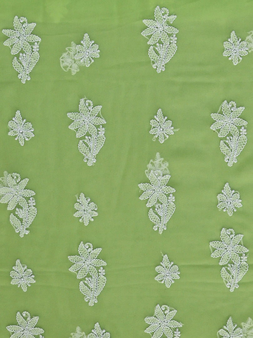 Seva Chikan Hand Embroidered Pista Green Georgette Lucknowi Chikankari Unstitched Suit Piece-SCL13127