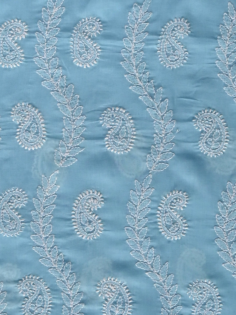 Seva Chikan Hand Embroidered Blue Cotton Lucknowi Chikankari Unstitched Suit Piece-SCL13094