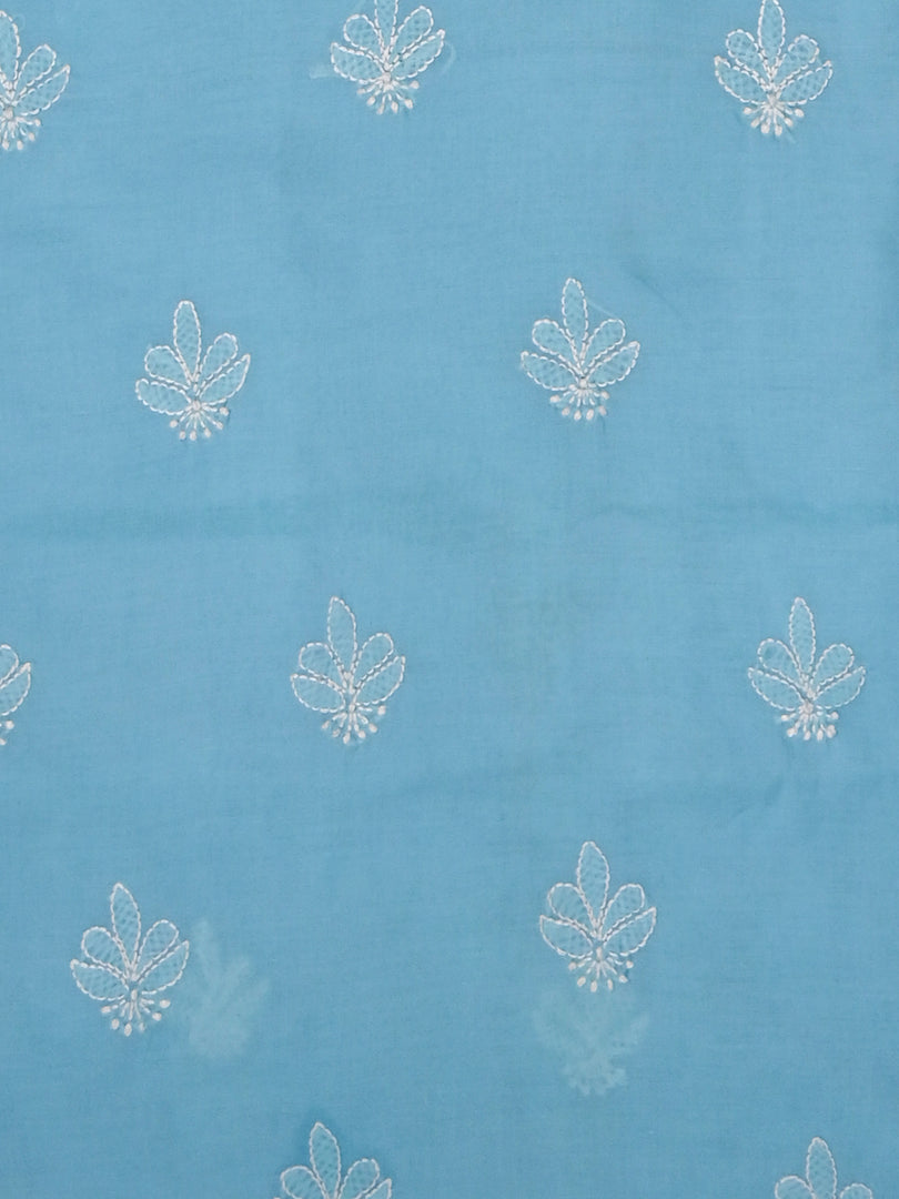 Seva Chikan Hand Embroidered Blue Terivoil Cotton Lucknowi Chikankari Unstitched Suit Piece-SCL13041