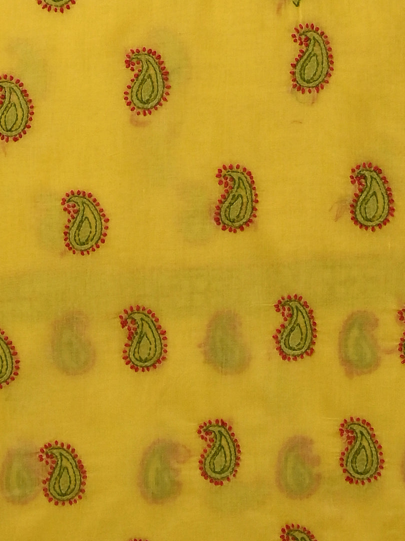 Seva Chikan Hand Embroidered Yellow Cotton Lucknowi Chikankari Unstitched Suit Piece-SCL13109