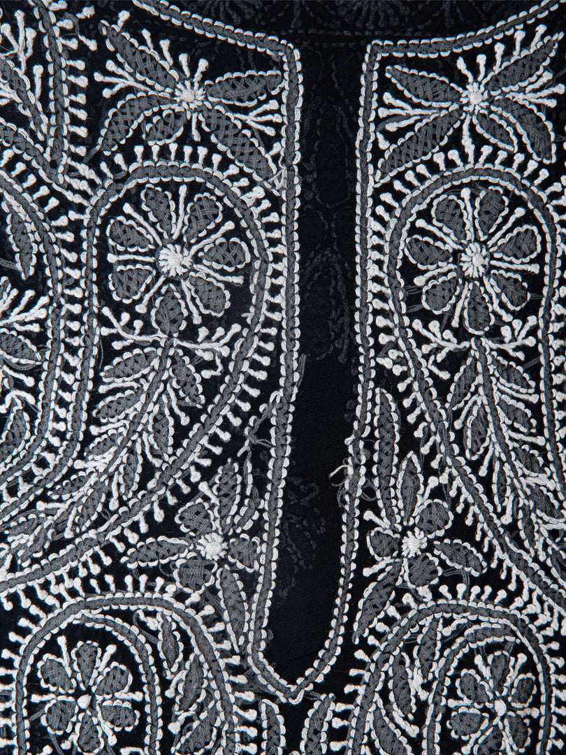 Seva Chikan Hand Embroidered Black Georgette Lucknowi Chikankari Unstitched Suit Piece-SCL1623