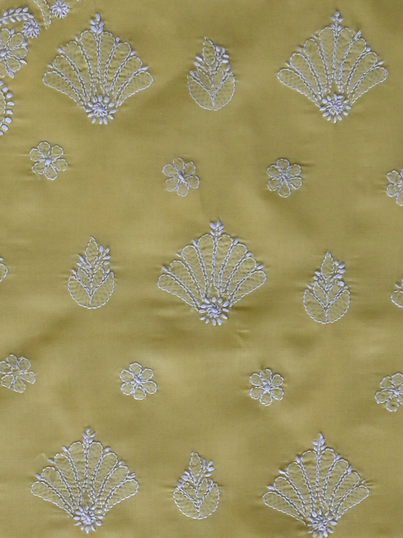 Seva Chikan Hand Embroidered Yellow Cotton Lucknowi Chikankari Unstitched Suit Piece-SCL13053