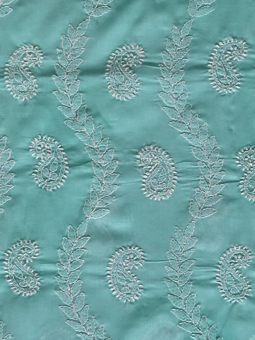 Seva Chikan Hand Embroidered Sea Green Cotton Lucknowi Chikankari Unstitched Suit Piece-SCL13095