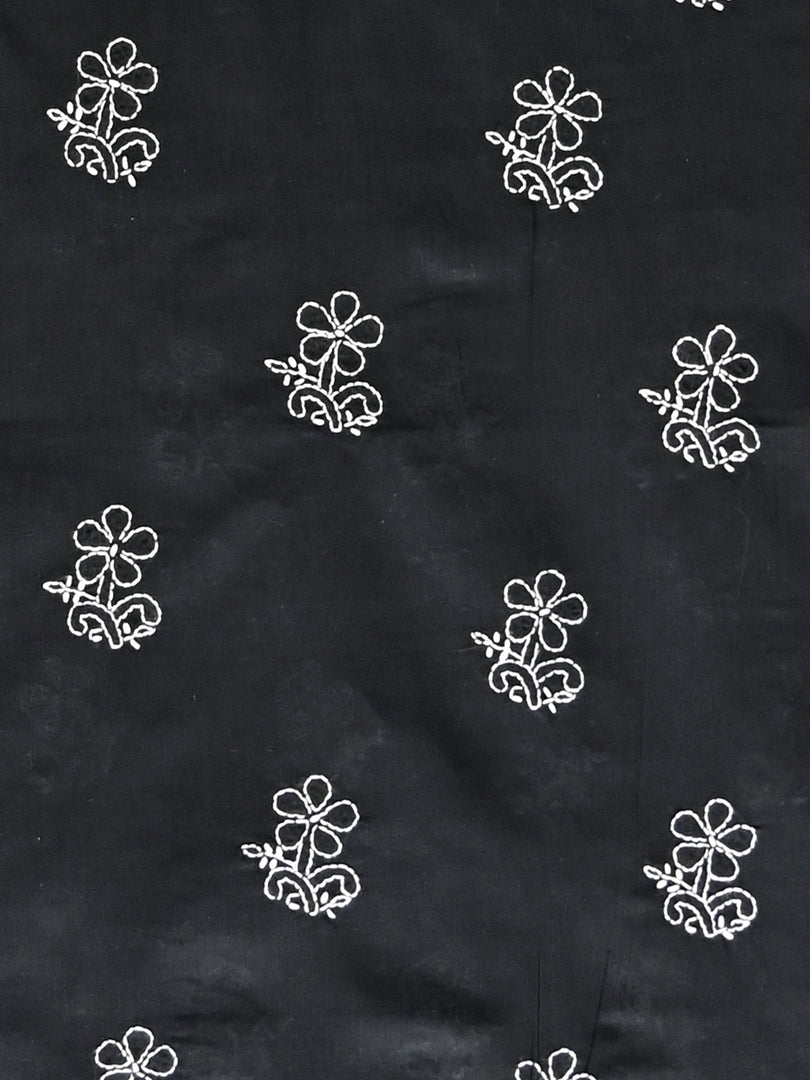 Seva Chikan Hand Embroidered Black Cotton Lucknowi Chikankari Unstitched Suit Piece-SCL13061