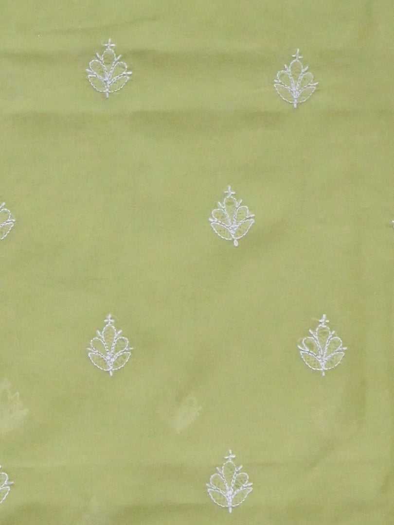 Seva Chikan Hand Embroidered Green Terivoil Cotton Lucknowi Chikankari Unstitched Suit Piece-SCL13029