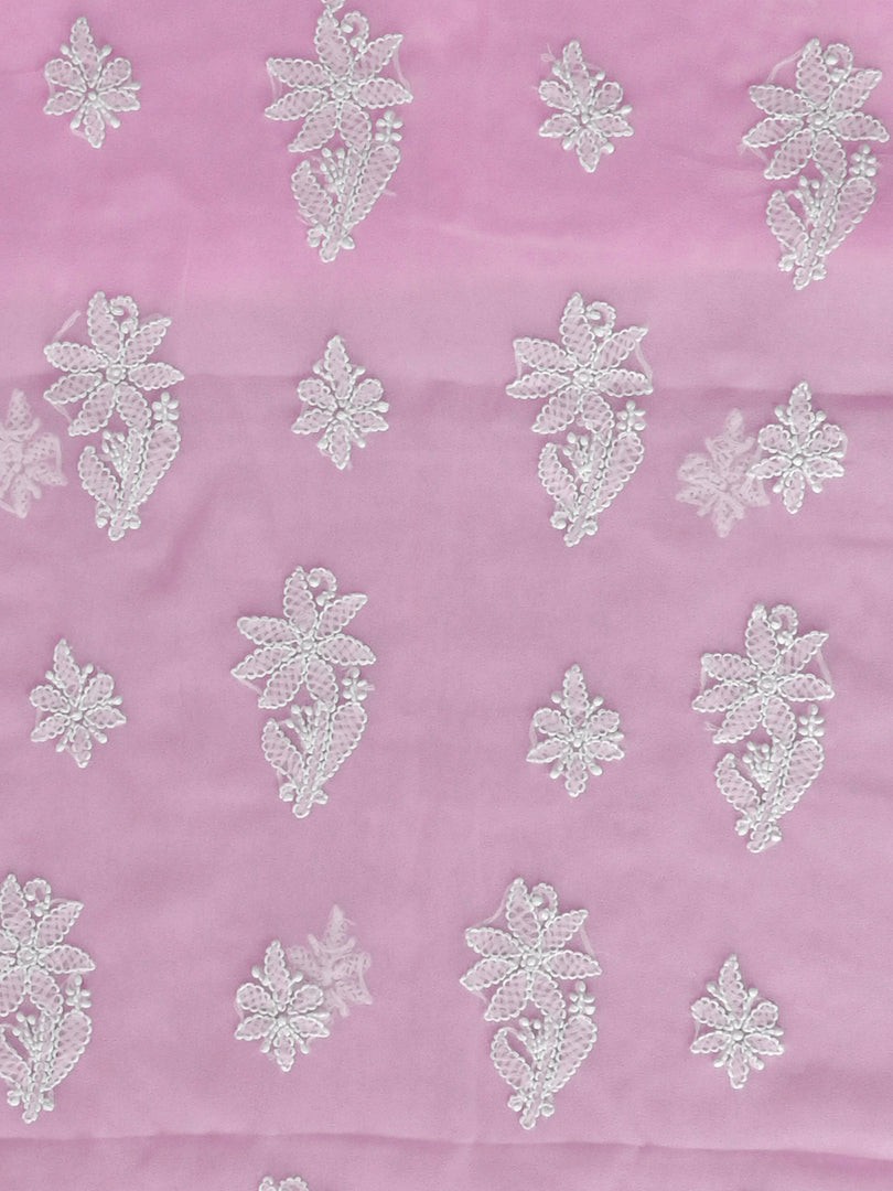 Seva Chikan Hand Embroidered Pink Georgette Lucknowi Chikankari Unstitched Suit Piece-SCL13125