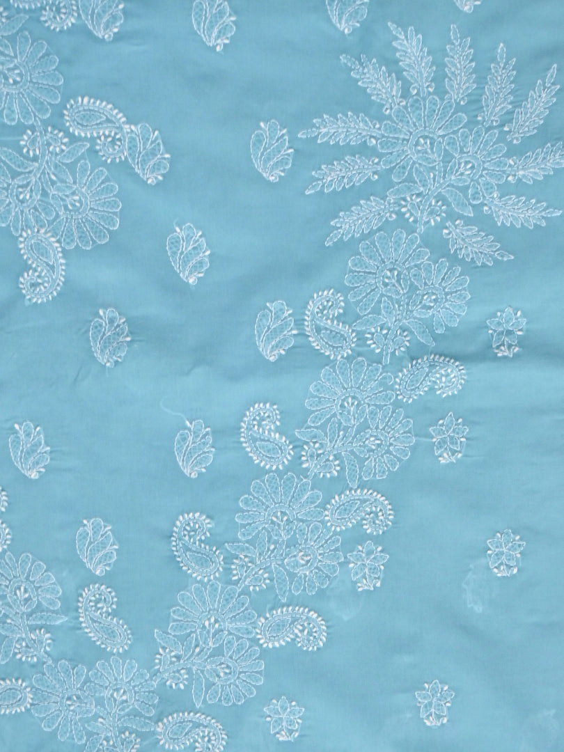 Seva Chikan Hand Embroidered Blue Terivoil Cotton Lucknowi Chikankari Unstitched Suit Piece-SCL13008