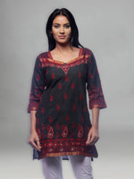 Load image into Gallery viewer, Seva Chikan Hand Embroidered Black Cotton Lucknowi Chikan Short Top-SCL0306