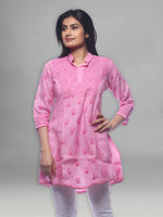 Load image into Gallery viewer, Seva Chikan Hand Embroidered Pink Cotton Lucknowi Chikankari Short Top-SCL0325