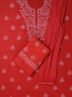 Load image into Gallery viewer, Seva Chikan Hand Embroidered Red Cotton Lucknowi Chikankari Unstitched Suit Piece-SCL13065
