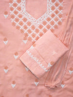 Load image into Gallery viewer, Seva Chikan Hand Embroidered Peach Terivoil Cotton Lucknowi Chikankari Unstitched Suit Piece-SCL13038
