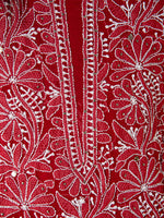Load image into Gallery viewer, Seva Chikan Hand Embroidered Red Georgette Lucknowi Chikankari Unstitched Suit Piece-SCL1622
