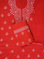 Load image into Gallery viewer, Seva Chikan Hand Embroidered Red Cotton Lucknowi Chikankari Unstitched Suit Piece-SCL13079
