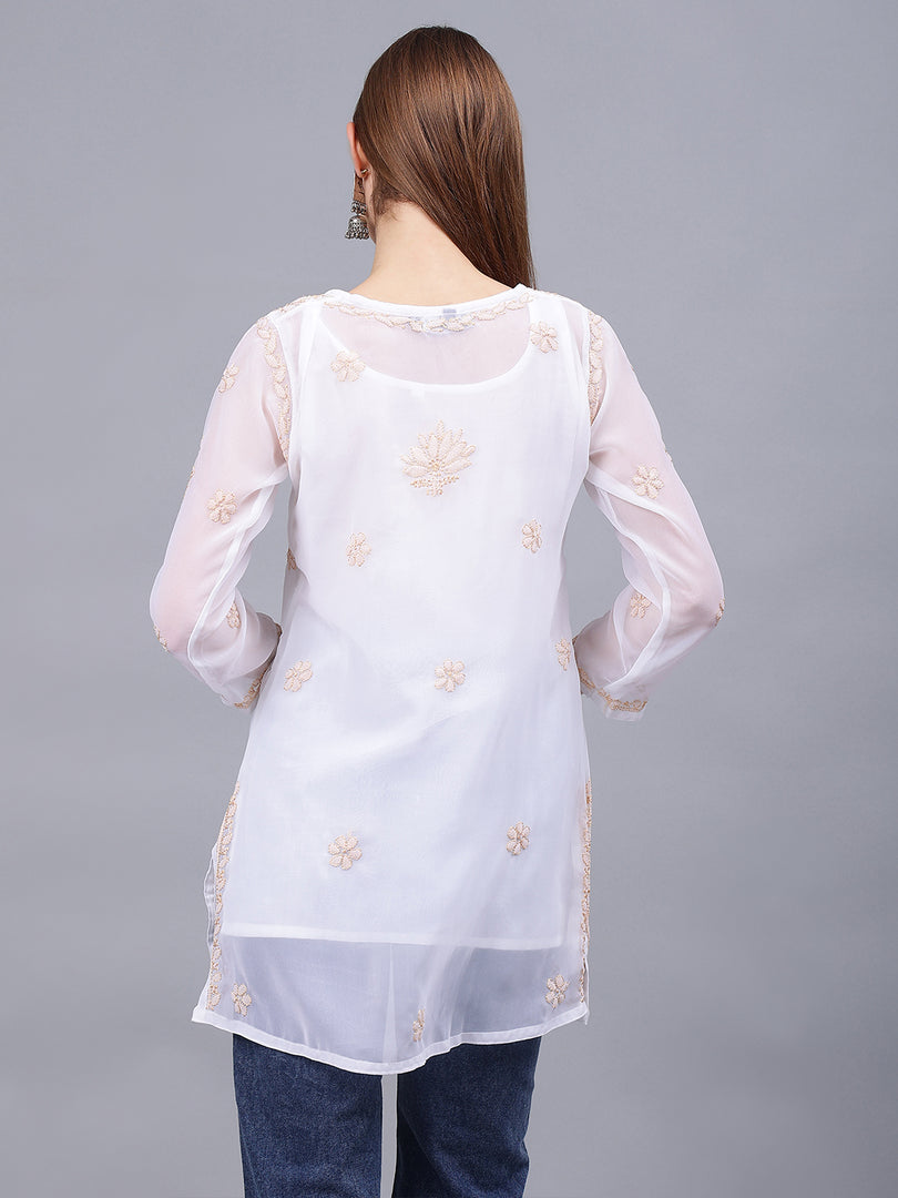 Seva Chikan Hand Embroidered Georgette Lucknowi Chikankari Top With Slip