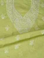 Load image into Gallery viewer, Seva Chikan Hand Embroidered Green Terivoil Cotton Lucknowi Chikankari Unstitched Suit Piece-SCL13043
