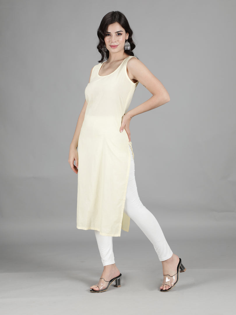 Seva Chikan Cotton Long Slips Combo of White (Pack of 2)