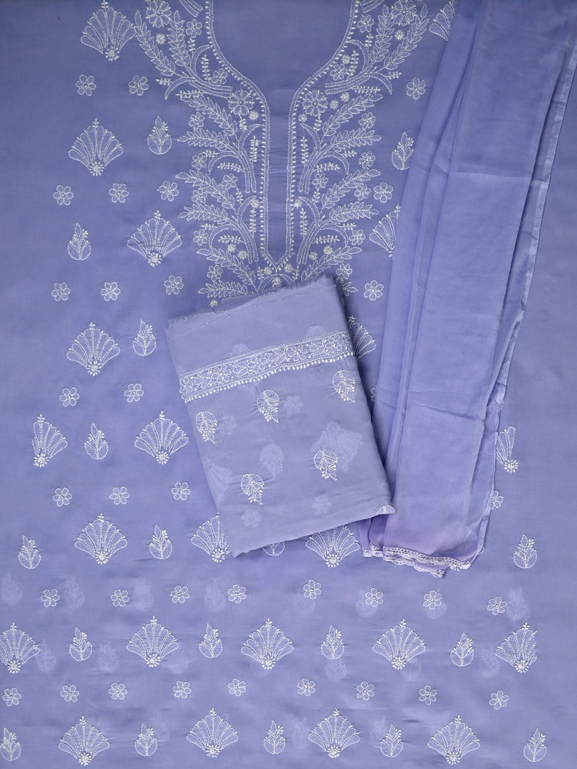 Seva Chikan Hand Embroidered Mauve Cotton Lucknowi Chikankari Unstitched Suit Piece-SCL13051