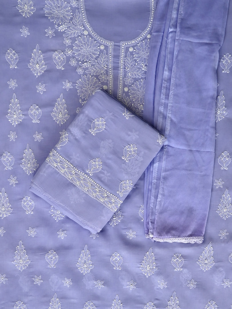 Seva Chikan Hand Embroidered Mauve Cotton Lucknowi Chikankari Unstitched Suit Piece-SCL13046