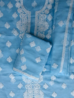 Load image into Gallery viewer, Seva Chikan Hand Embroidered Berry Blue Georgette Lucknowi Chikankari Unstitched Suit Piece-SCL13117
