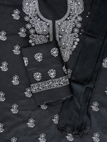 Load image into Gallery viewer, Seva Chikan Hand Embroidered Black Cotton Lucknowi Chikankari Unstitched Suit Piece-SCL13061
