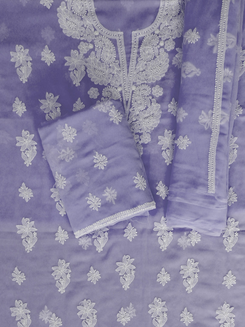 Seva Chikan Hand Embroidered Lavender Georgette Lucknowi Chikankari Unstitched Suit Piece-SCL13123